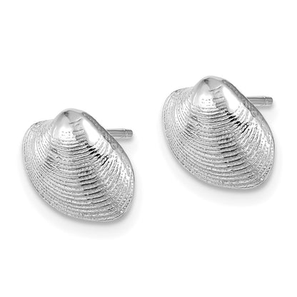 14K White Gold Clam Shell Stud Earrings Gift for Women