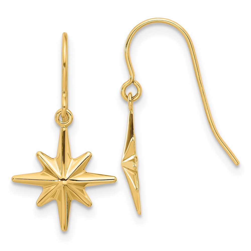 14k Yellow Gold Dangle Star Earrings Gift for Women