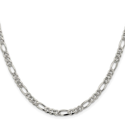 Sterling Silver Rhodium-plated 4.3mm Pav� Flat Figaro Chain