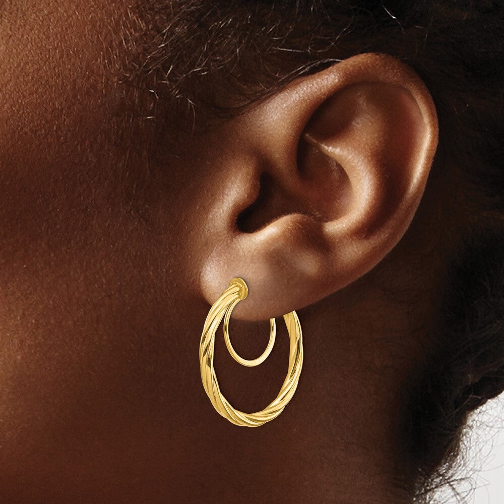 14k Yellow Gold Twisted Non-pierced Hoop Earrings Gift for Women