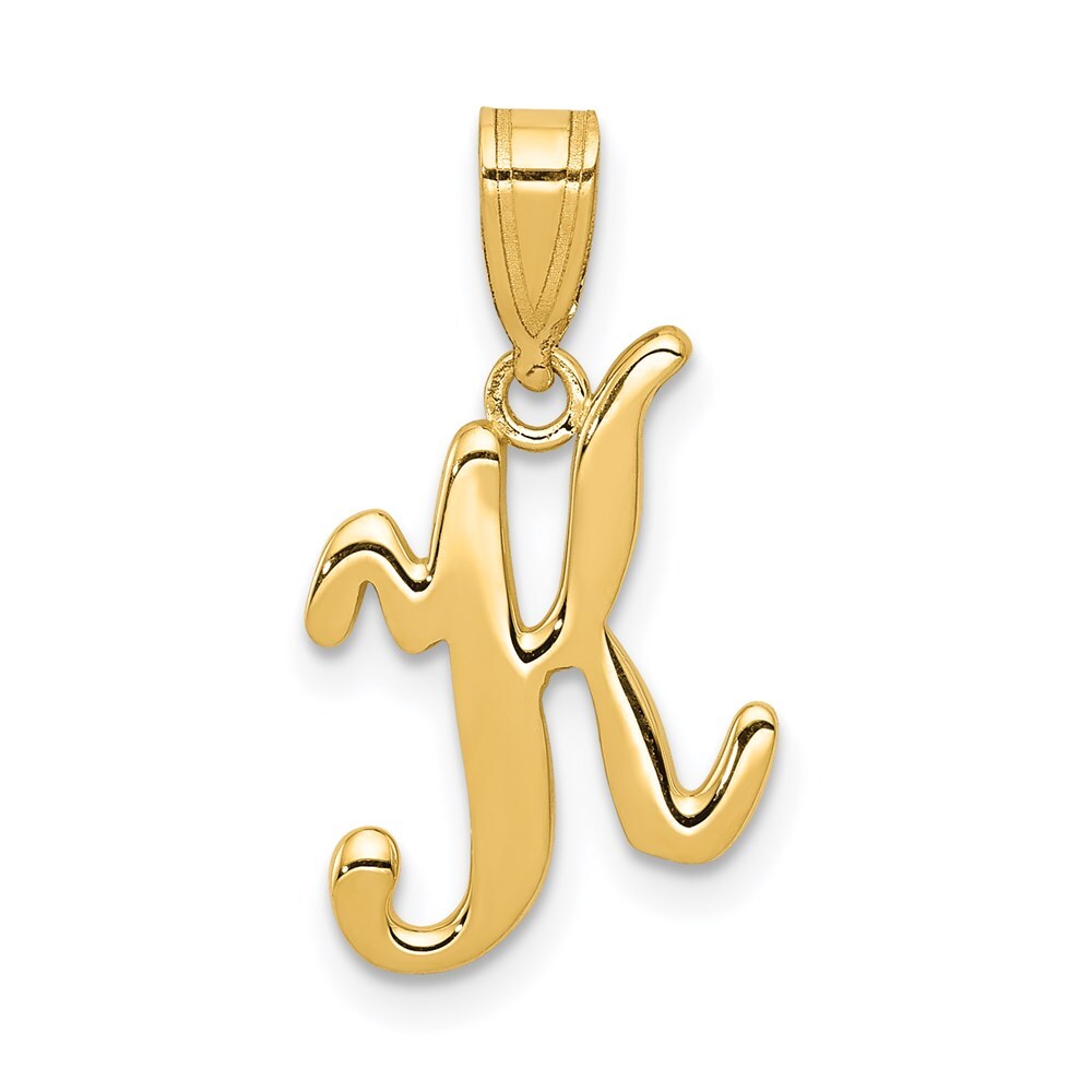 14k Yellow Gold Script Letter K Initial Pendant for Women