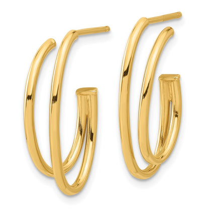 14k Yellow Gold Polished Oval Double Strand J-Hoop Earrings