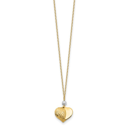 14K Two Tone Polished & Diamond-Cut Puffed Heart 18 inch Necklace