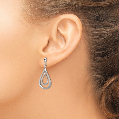 Sterling Silver Rhodium Plated Diamond Post Dangle Earrings