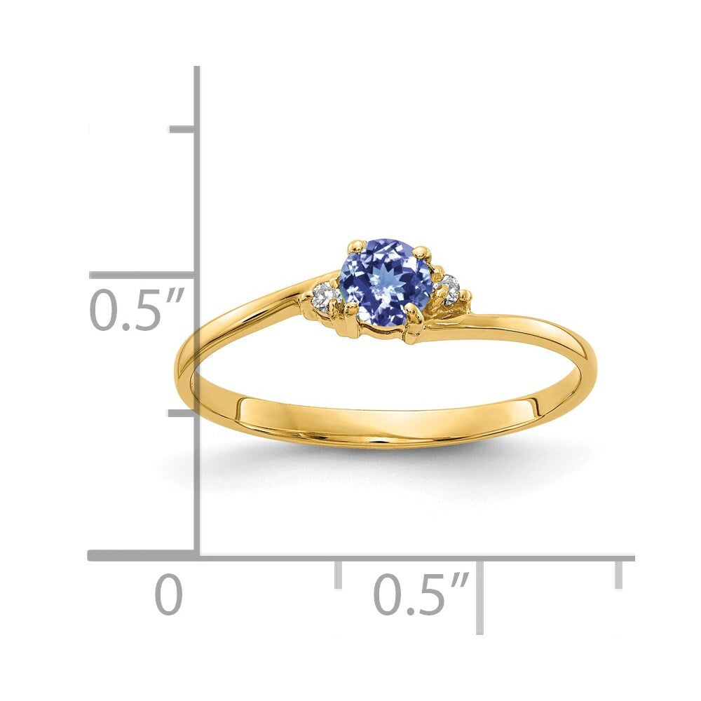 14K Yellow Gold 4mm Tanzanite AA Diamond ring