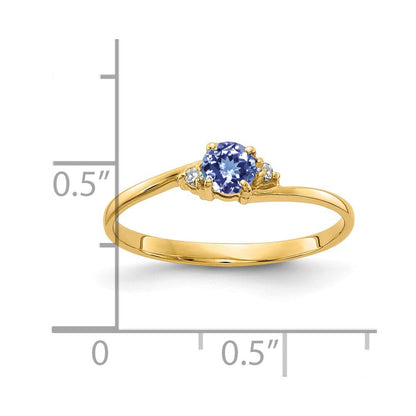 14K Yellow Gold 4mm Tanzanite AA Diamond ring