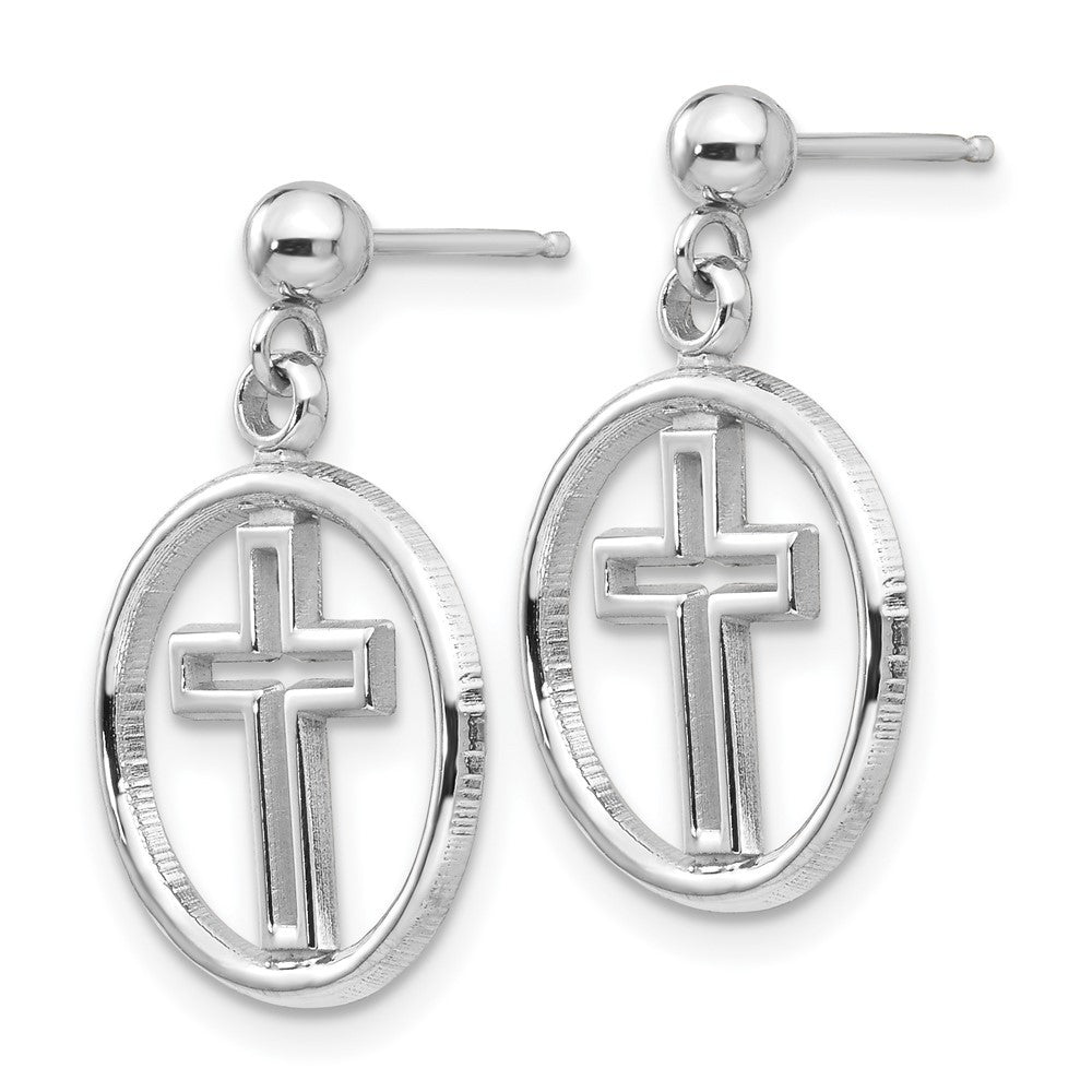 14k White Gold Polished Eternal Life Cross Dangle Earrings