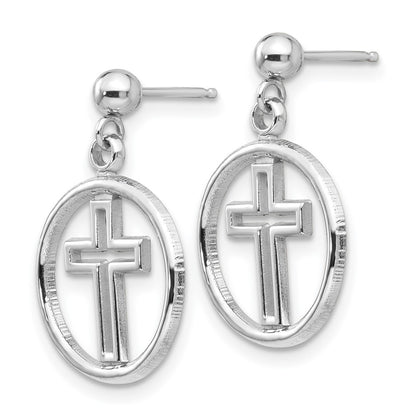 14k White Gold Polished Eternal Life Cross Dangle Earrings