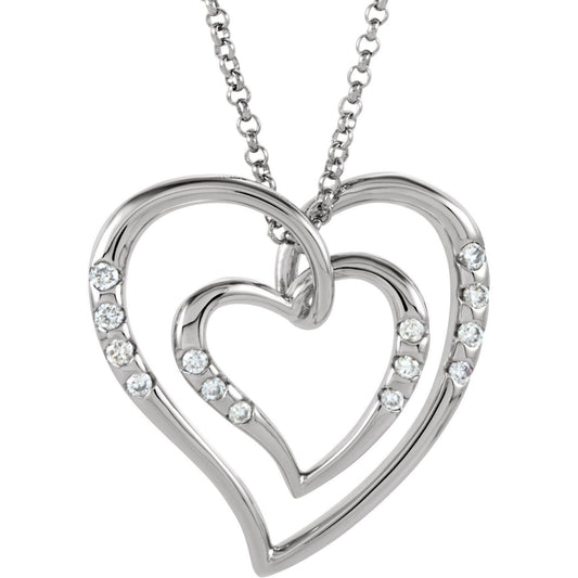 14k White Gold 1/10 CTW Natural Diamond Heart Pendant Necklace 18"