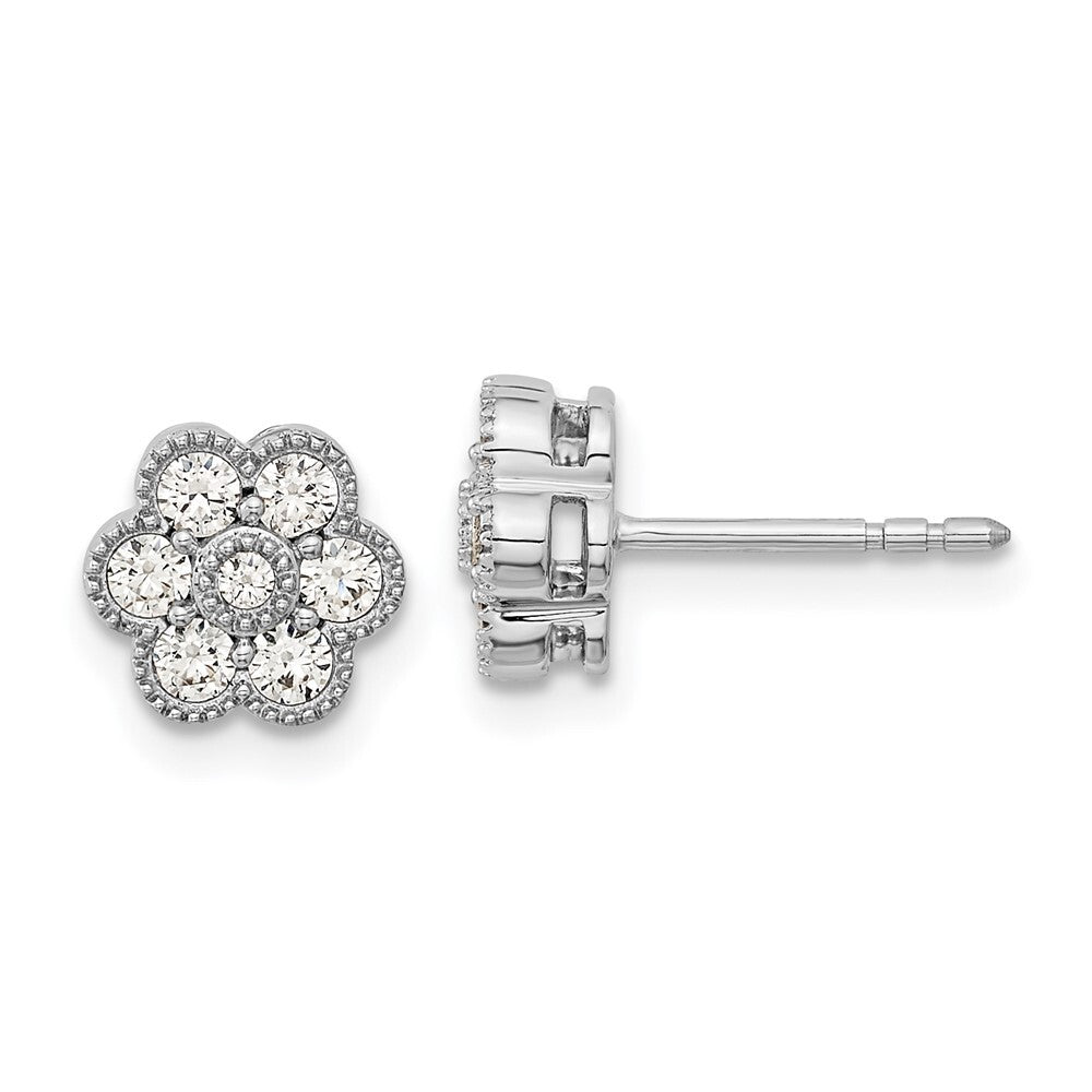 14k White Gold Floral Diamond Stud Earrings
