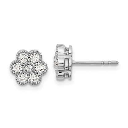 14k White Gold Floral Diamond Stud Earrings
