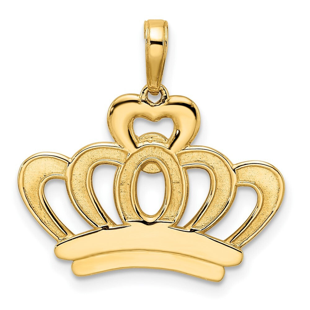 14k Yellow Gold and White Rhodium Diamond-cut Crown Pendant for Women
