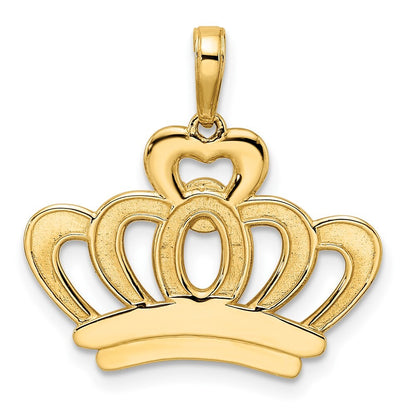 14k Yellow Gold and White Rhodium Diamond-cut Crown Pendant for Women