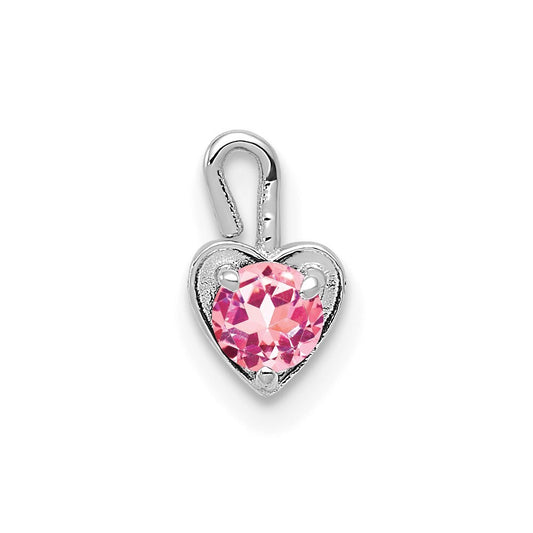 14k White Gold October Synthetic Birthstone Heart Charm Pendant for Women