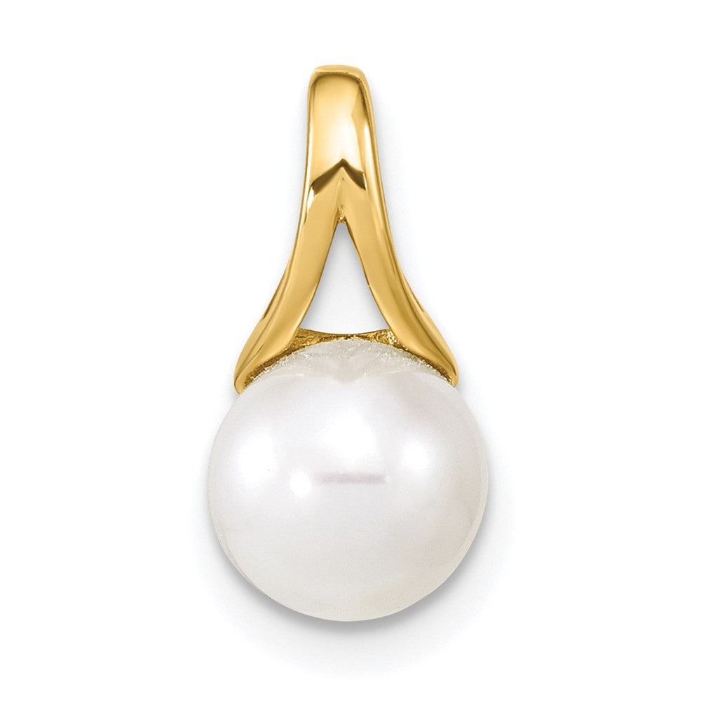 14k Yellow Gold 7-8mm White Round Freshwater Cultured Pearl Polished Pendant