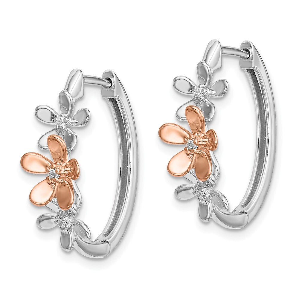 14k Rose and White Gold Diamond Hoop Earrings