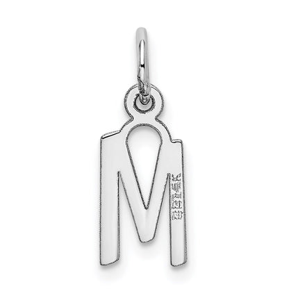 14k White Gold Small Slanted Block Letter M Initial Charm Pendant for Women