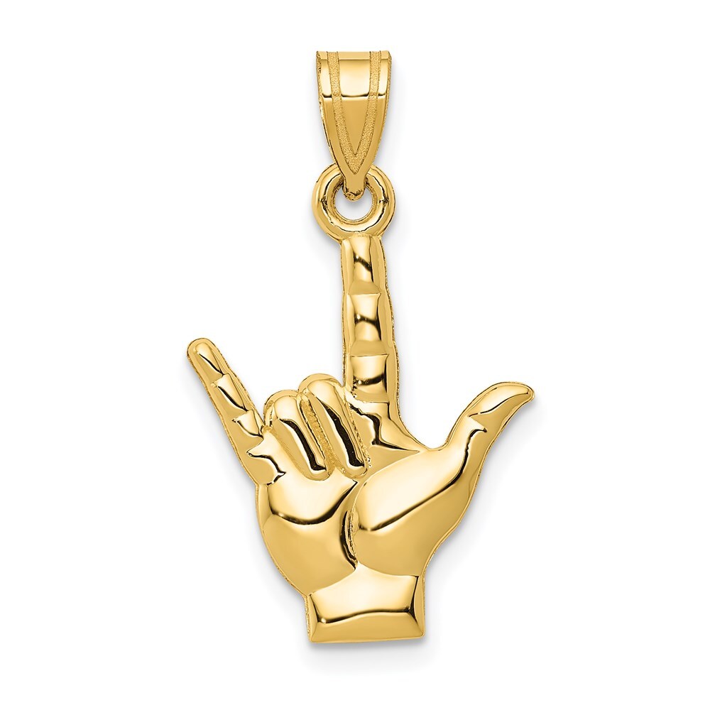 14k Yellow Gold Polished I Love You Hand/Sign Language Charm Pendant for Women