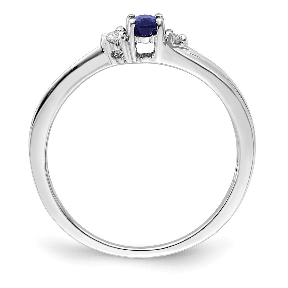 Sterling Silver Rhodium DiamonDiamond-Cutreated Blue Sapphire Birthstone Ring