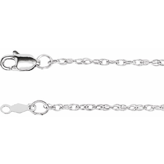 14k White Gold 1.5 mm Rope Chain Necklace 16" Fine Gift for Women