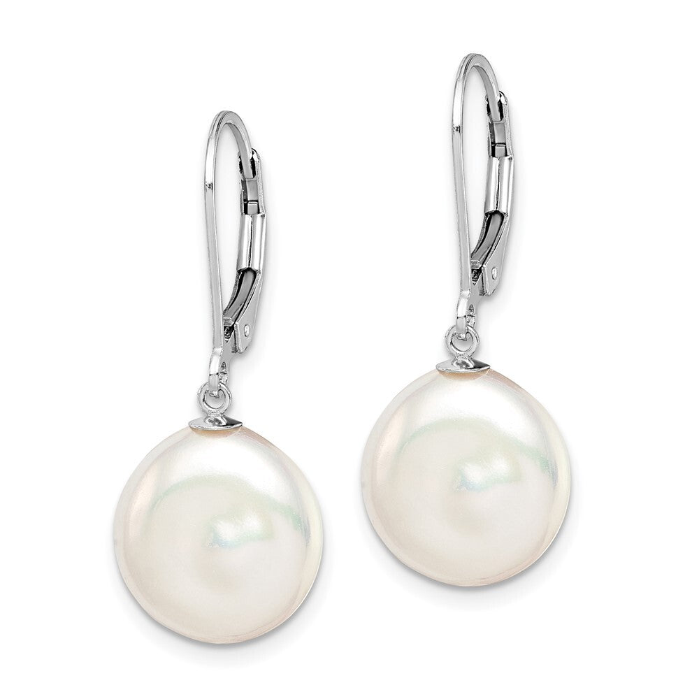 Sterling Silver 12-13mm Coin Freshwater Cultured Pearl Leverback Dangle Earrings