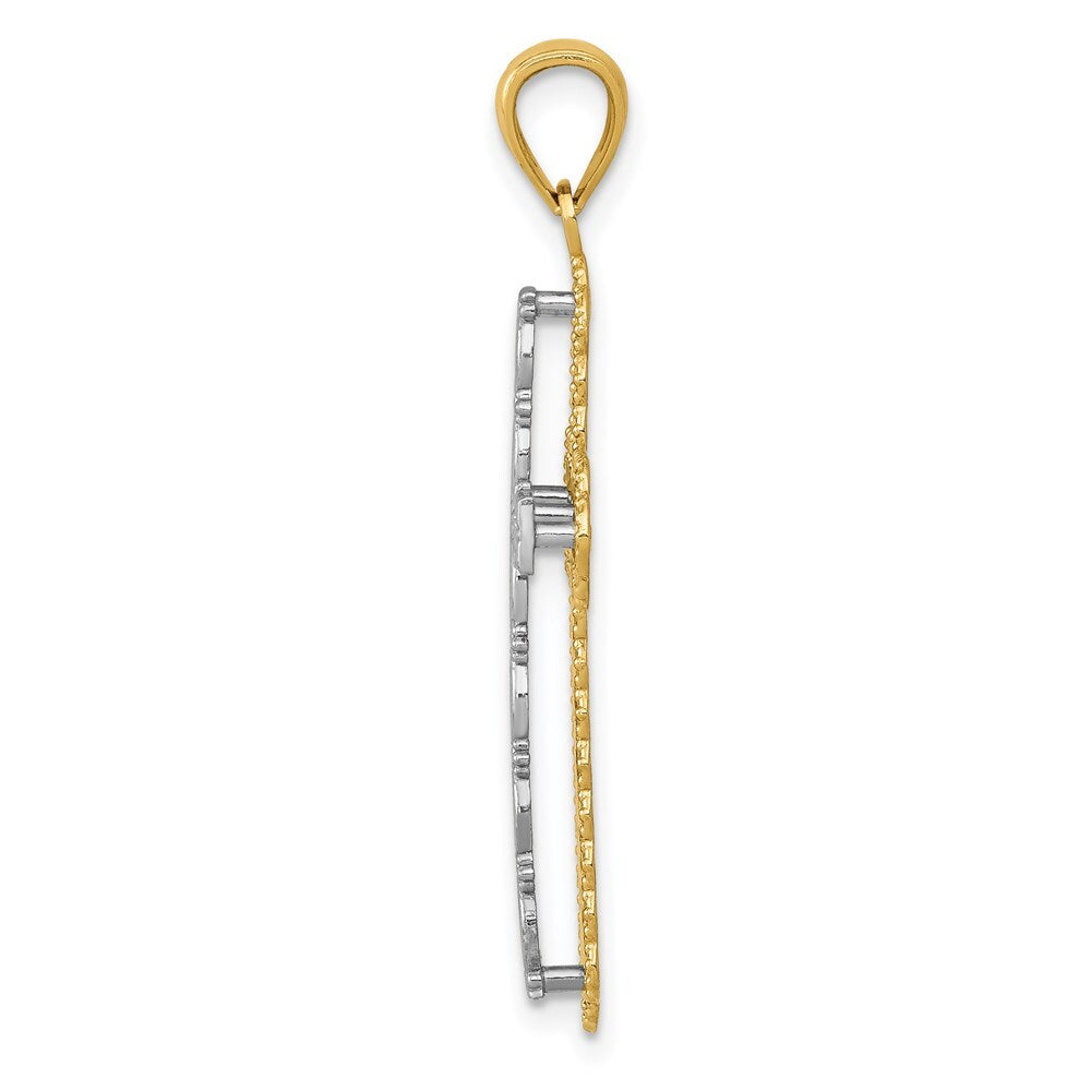 14k Two-tone Gold Gold Polished 2 Level Cross Pendant for Women