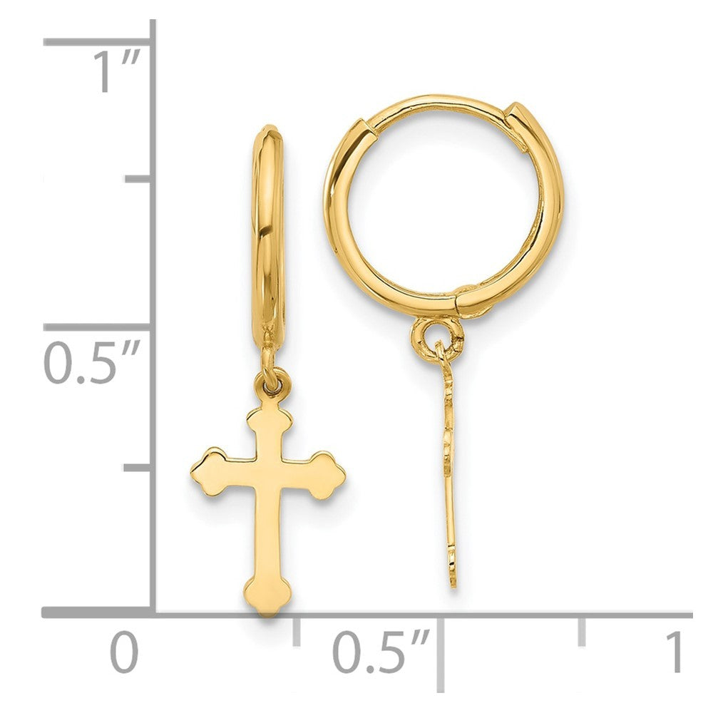 14k Yellow Gold Hinged Dangle Cross Hoop Earrings