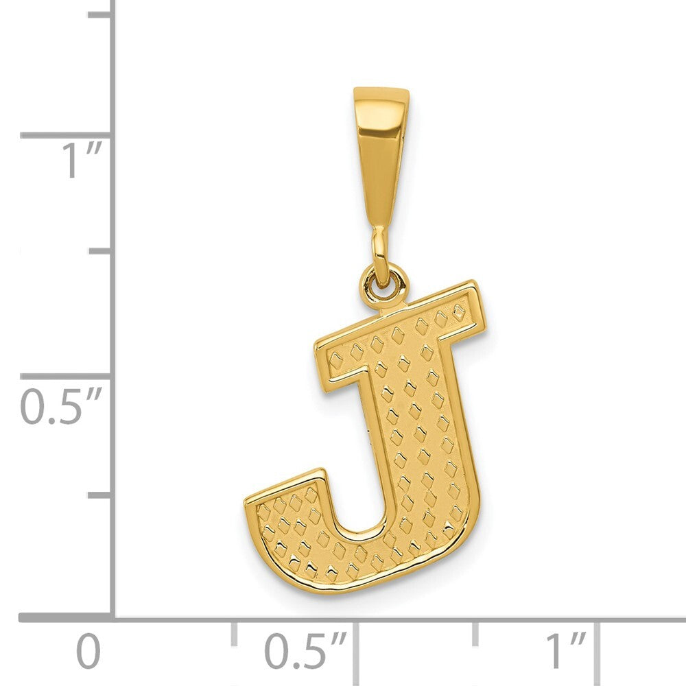 14k Yellow Gold Textured Initial J Charm Pendant for Women