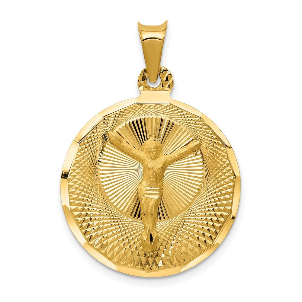 14k Yellow Gold Polished Diamond-Cut Corpus Circle Pendant