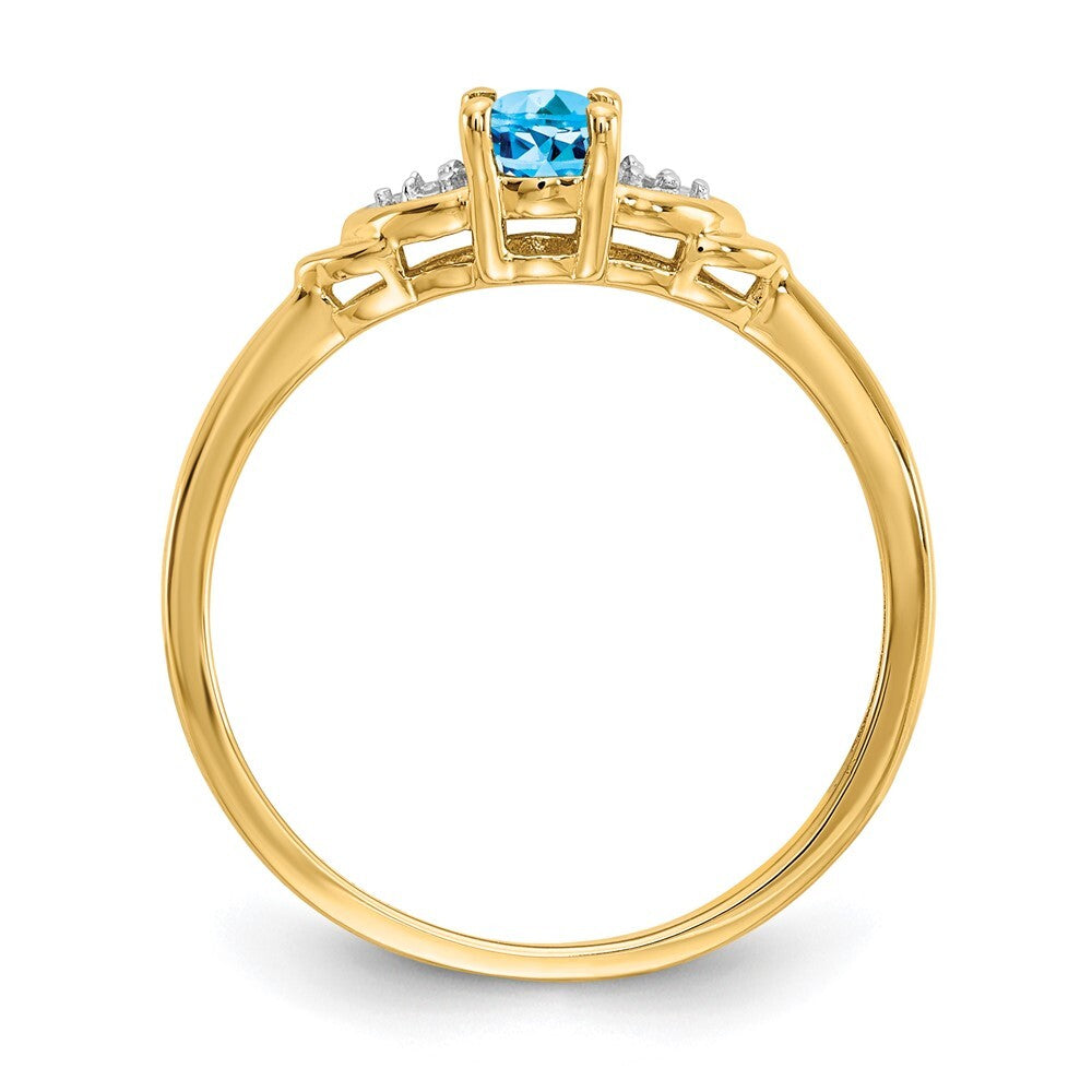14K Yellow Gold Blue Topaz and Diamond Ring