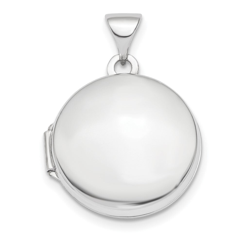14k White Gold Polished Domed 16mm Round Locket Pendant for Women