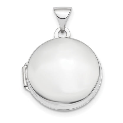 14k White Gold Polished Domed 16mm Round Locket Pendant for Women