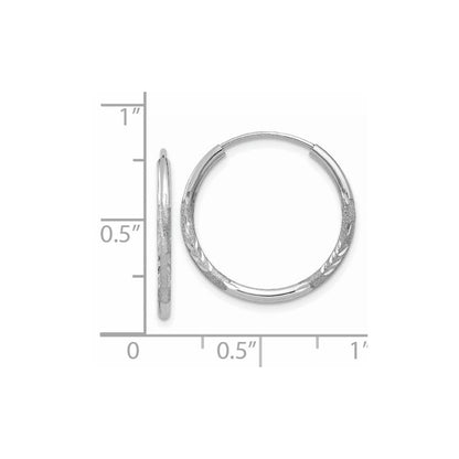 14k White Gold 1.5mm Diamond-cut Endless Hoop Earrings Gift for Women