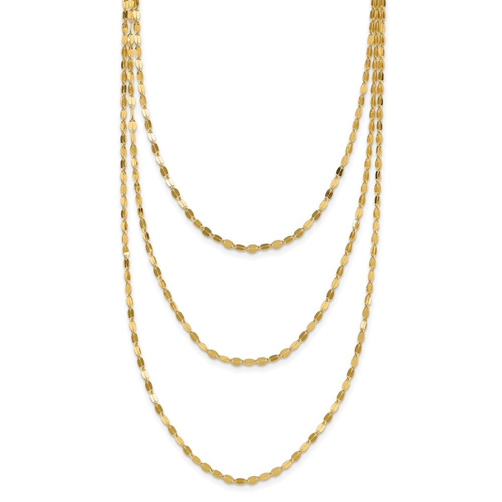 14k Yellow Gold Polished Triple Strand Bib Fancy Chain Necklace 19.5" Necklace