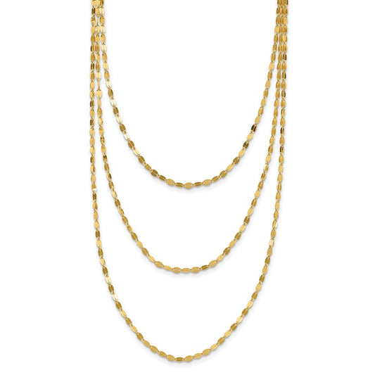 14k Yellow Gold Polished Triple Strand Bib Fancy Chain Necklace 19.5" Necklace