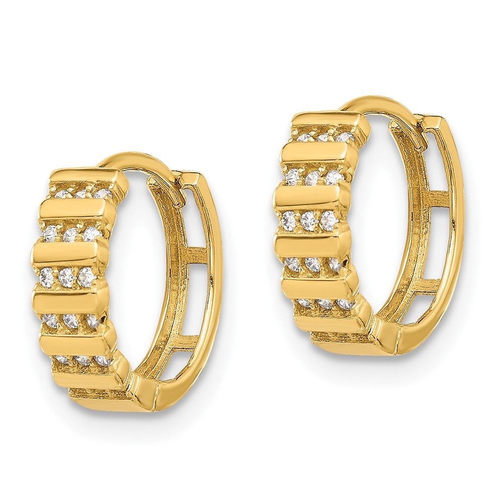14k Yellow Gold Polished CZ Hinged Hoop Earrings