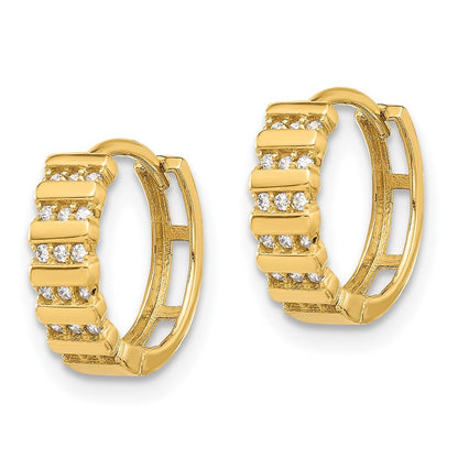 14k Yellow Gold Polished CZ Hinged Hoop Earrings