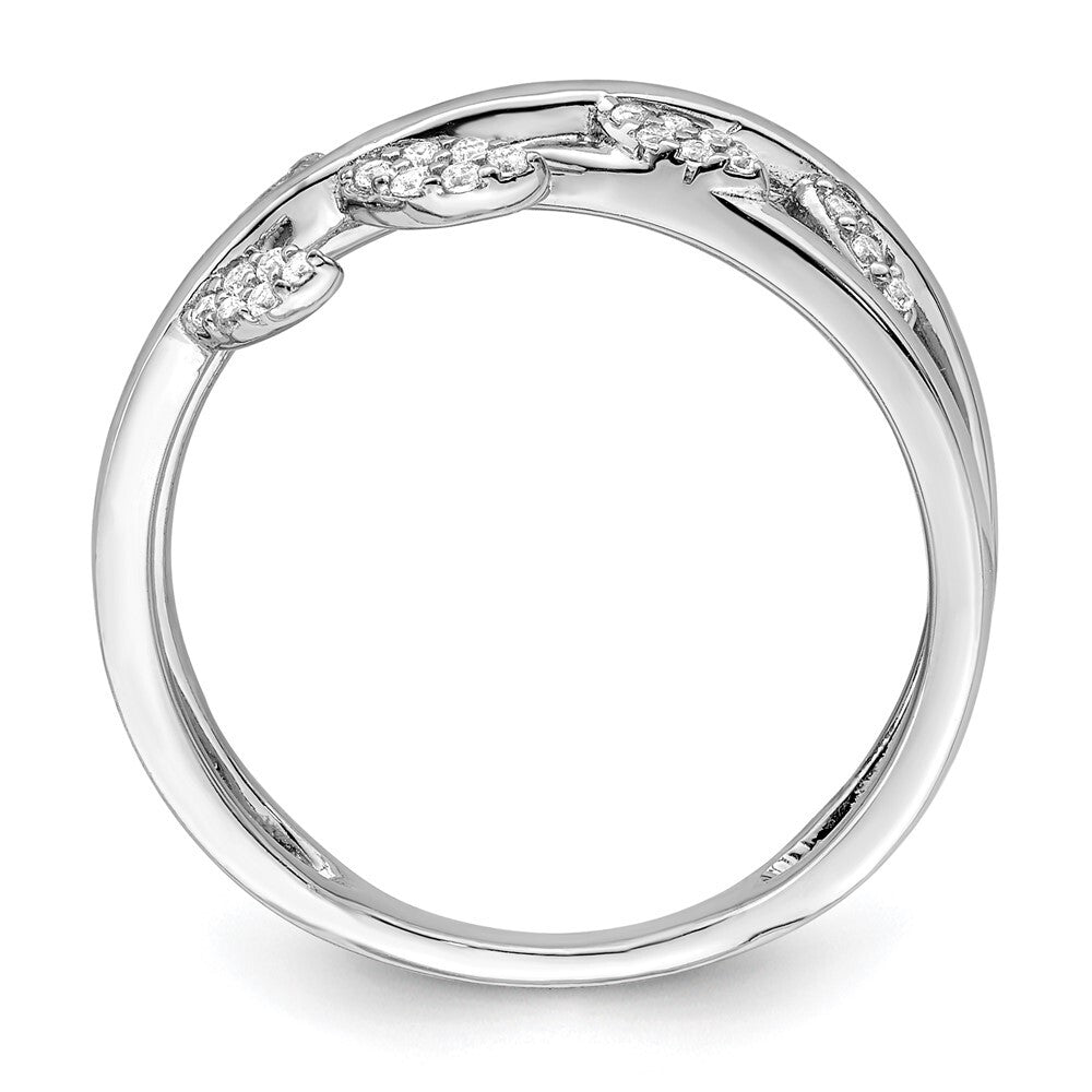 Sterling Silver Rhodium plated CZ Leaves Ring Size 7