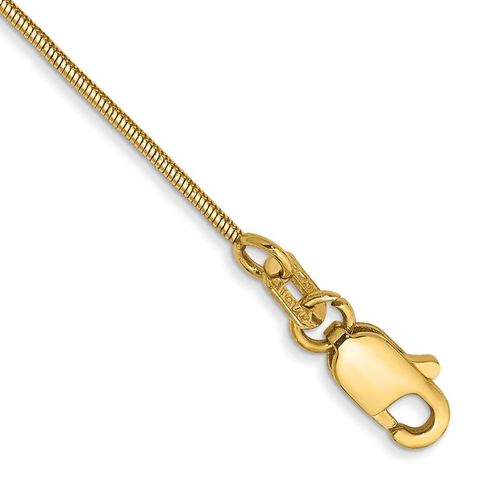 14k Yellow Gold 9 inch .8mm Round Snake with Lobster Clasp Anklet