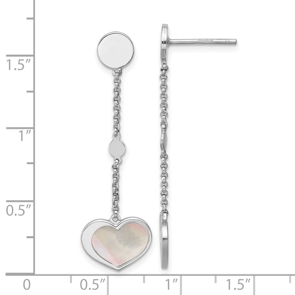Sterling Silver Rhod-plated Mother of Pearl Heart Post Dangle Earrings