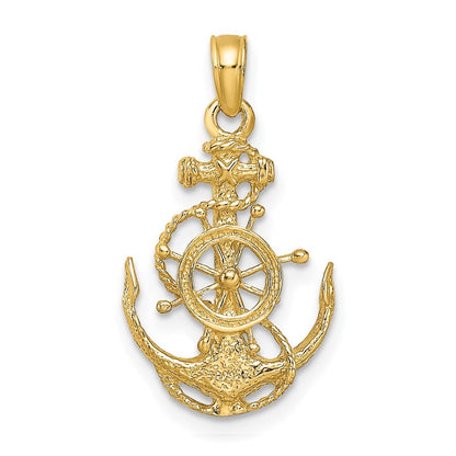 14k Yellow Gold Small Anchor Wheel Pendant for Women