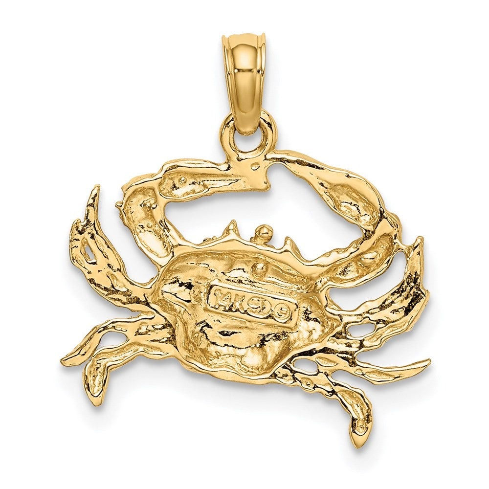 14k Yellow Gold with White Rhodium Charm Pendant Blue Crab Charm Pendant