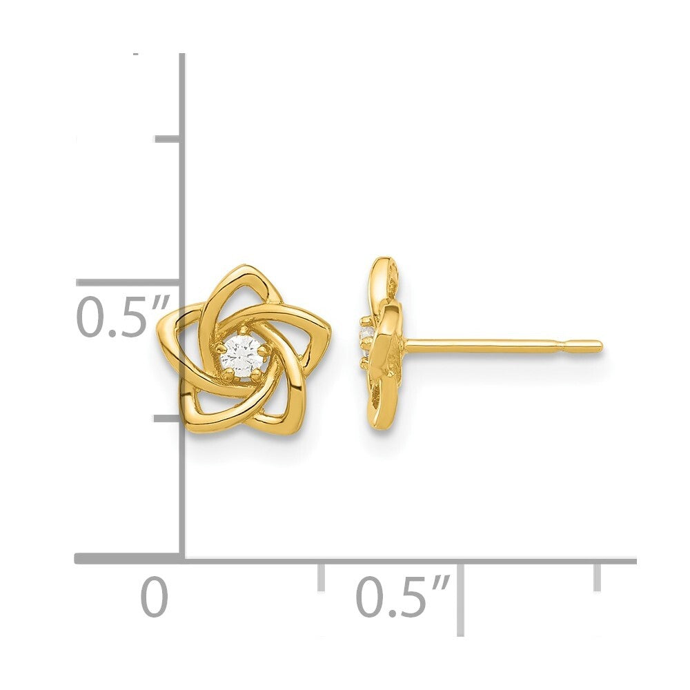 14k Yellow Gold Polished Cubic Zirconia Flower Stud Earrings Gift for Women