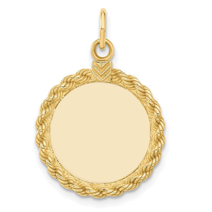 14k Yellow Gold Plain .013 Gauge Circular Disc with Rope Charm Pendant