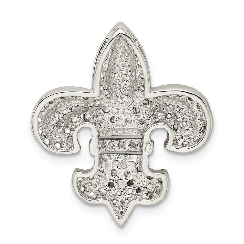 Sterling Silver Cubic Zirconia Fleur de Lis Flash Gold-Plated Chain Slide