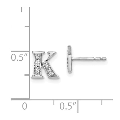 14k White Gold Diamond Initial K Stud Earrings Gift for Women