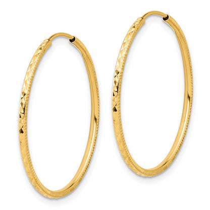 14k Yellow Gold Diamond-Cut 1.50mm Endless Hoop Earrings