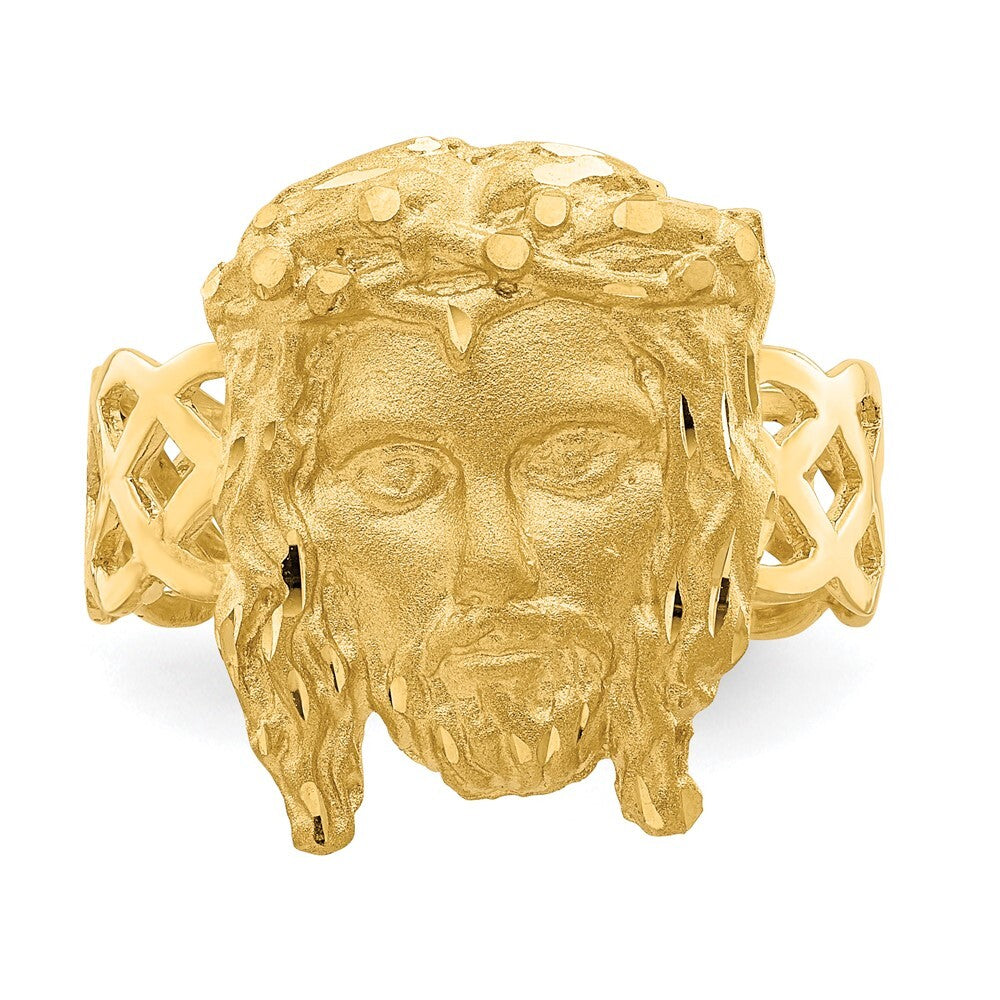 14K Yellow Gold Brushed & Polished Diamond-Cut Jesus Head Ring