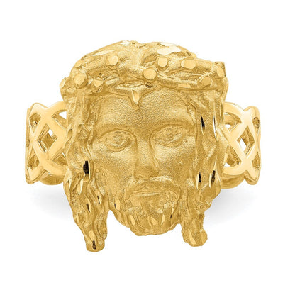 14K Yellow Gold Brushed & Polished Diamond-Cut Jesus Head Ring
