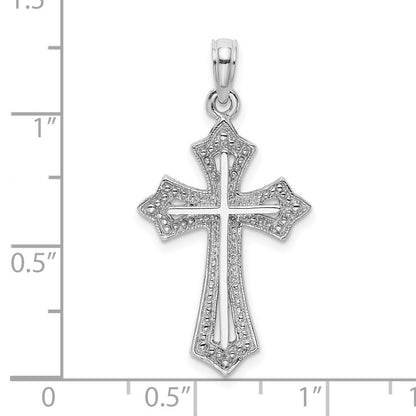 14k White Gold Beaded Cross Charm Pendant for Women